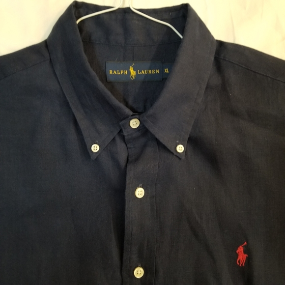 Polo Ralph Lauren Linen Navy Blue Short Sleeve Button Up Shirt XL - Picture 9 of 16